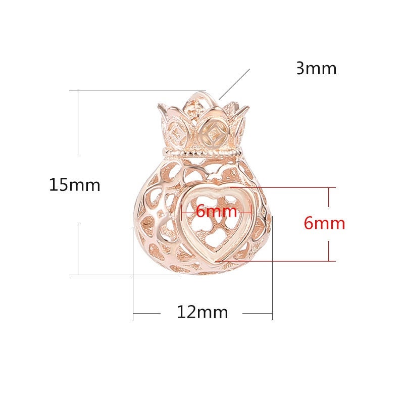 Openwork Gift Bag Heart Base Pendant Setting Bezel Sterling Silver Rose Gold Fine 925 6x6 mm For One Stone No Prongs DIY Jewelry Wholesale