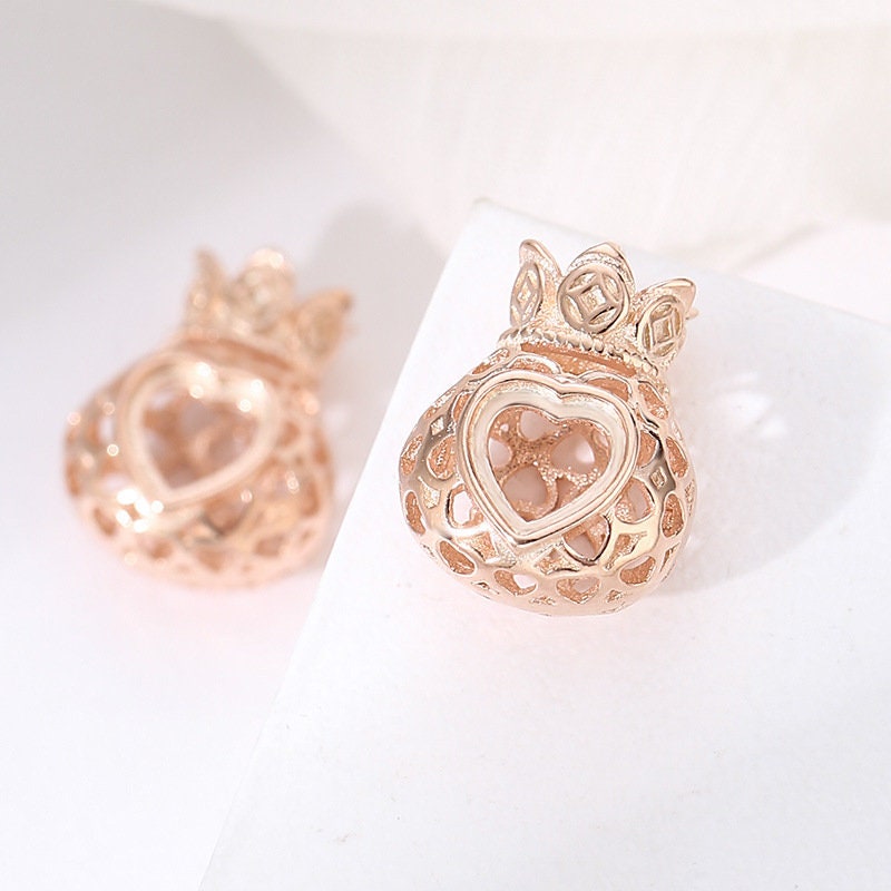 Openwork Gift Bag Heart Base Pendant Setting Bezel Sterling Silver Rose Gold Fine 925 6x6 mm For One Stone No Prongs DIY Jewelry Wholesale