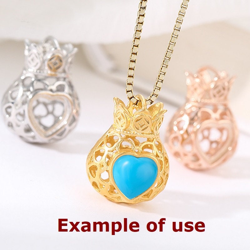 Openwork Gift Bag Heart Base Pendant Setting Bezel Sterling Silver Rose Gold Fine 925 6x6 mm For One Stone No Prongs DIY Jewelry Wholesale