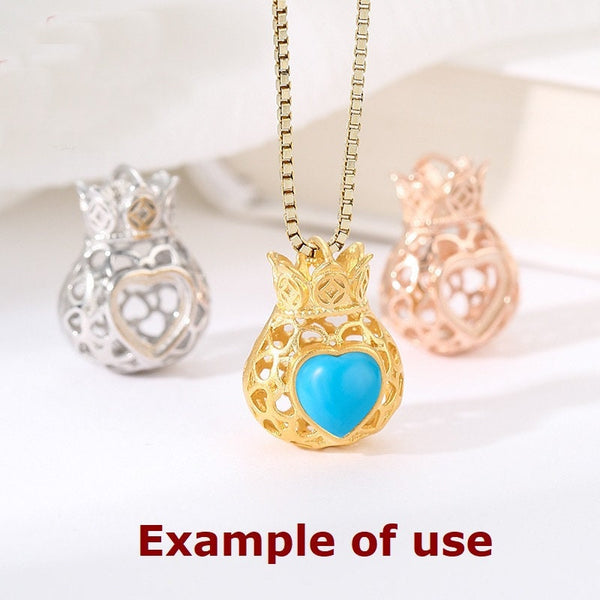 Openwork Gift Bag Heart Base Pendant Setting Bezel Sterling Silver Rose Gold Fine 925 6x6 mm For One Stone No Prongs DIY Jewelry Wholesale