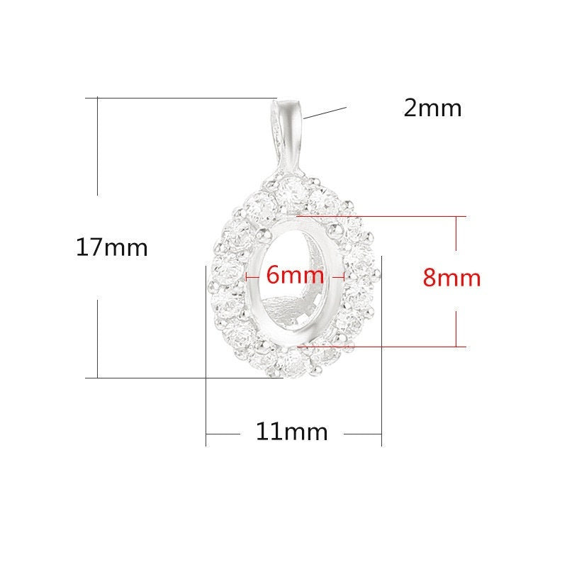 Crystals Oval Base Pendant Blank Setting Sterling Silver Rose Gold Fine 925 6x8 mm For One Stone Gemstone Four Prongs DIY Jewelry Wholesale