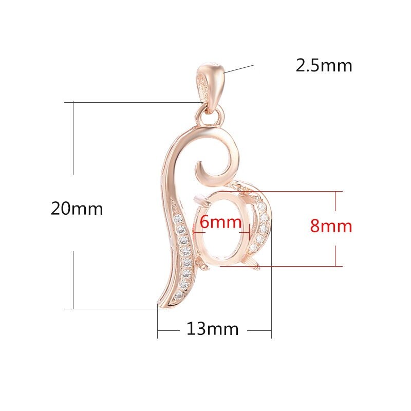 Crystals Leaf Oval Base Pendant Blank Setting Sterling Silver Rose Gold Fine 925 6x8 mm For One Stone Four Prongs DIY Jewelry Wholesale