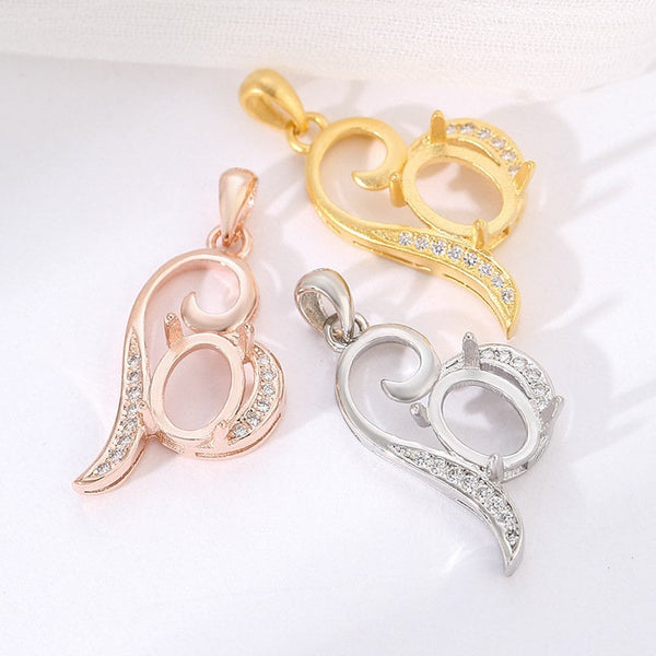 Crystals Leaf Oval Base Pendant Blank Setting Sterling Silver Rose Gold Fine 925 6x8 mm For One Stone Four Prongs DIY Jewelry Wholesale