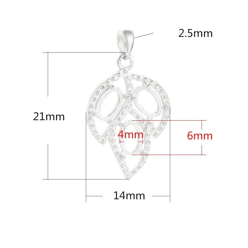 Leaf Oval Base Pendant Setting Bezel Sterling Silver Rose Gold Fine 925 4x6 mm For Three Stones Gemstones Four Prongs DIY Jewelry Wholesale