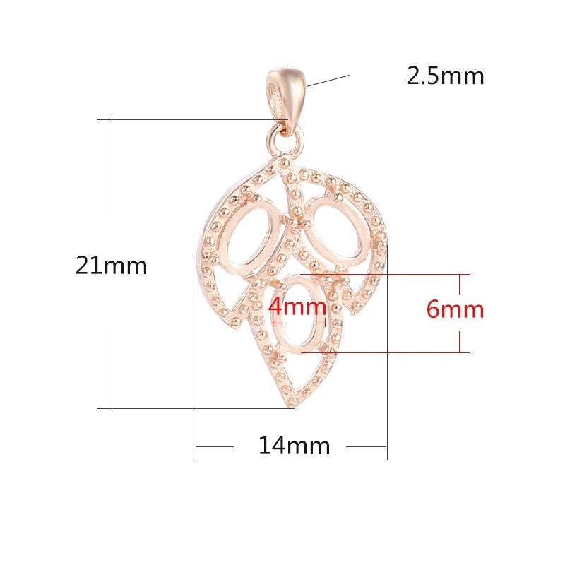 Leaf Oval Base Pendant Setting Bezel Sterling Silver Rose Gold Fine 925 4x6 mm For Three Stones Gemstones Four Prongs DIY Jewelry Wholesale