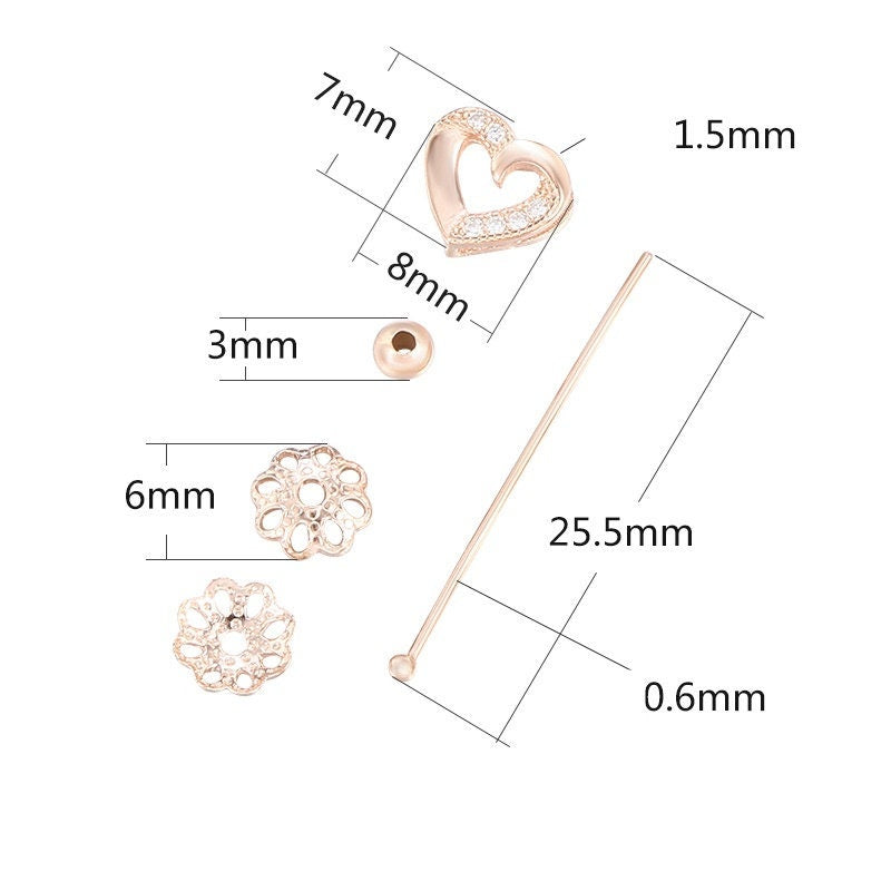 Crystals Heart Pin Base Pendant Setting Sterling Silver Rose Gold Fine 925 10-12 mm For One Pearl Bead No Prongs DIY Jewelry Wholesale