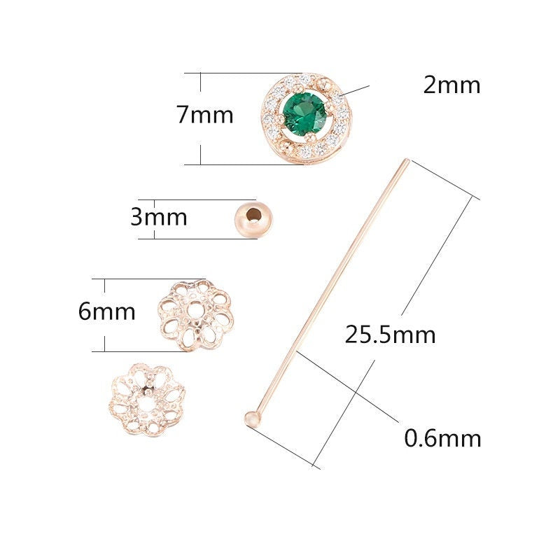 Crystals Round Pin Base Pendant Setting Sterling Silver Rose Gold Fine 925 10-12 mm For One Pearl Bead No Prongs DIY Jewelry Wholesale