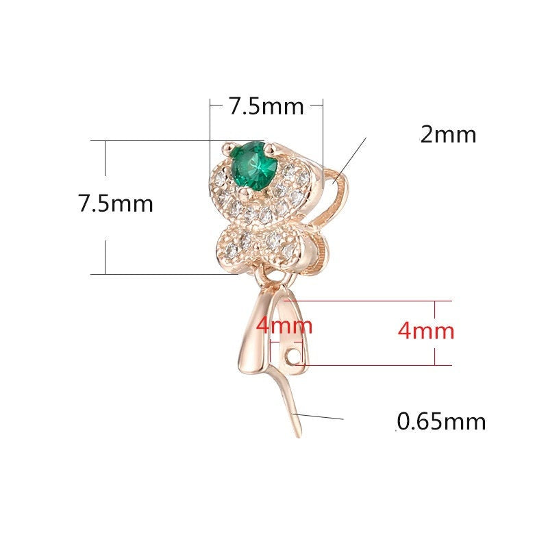 Crystals Flower Buckle Clip Pendant Setting Sterling Silver Rose Gold Fine 925 4x4mm For One Stone Gemstone No Prongs DIY Jewelry Wholesale