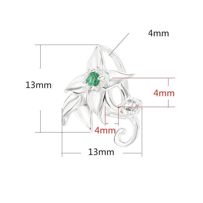 Crystals Flower Buckle Clip Pendant Setting Sterling Silver Rose Gold Fine 925 4x4mm For One Stone Gemstone No Prongs DIY Jewelry Wholesale