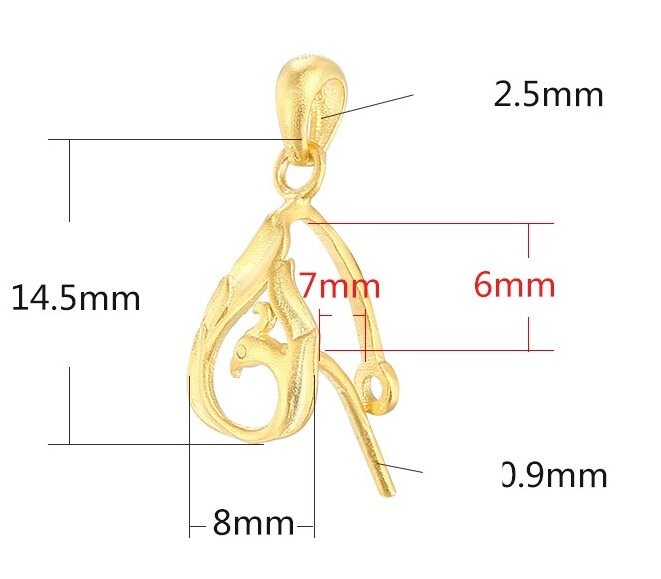 Blank Pendant Setting 18k Gold Vermeil Sterling Silver Bird Peacock Buckle Clip 925 7x6mm One Stone Gemstone No Prongs DIY Jewelry