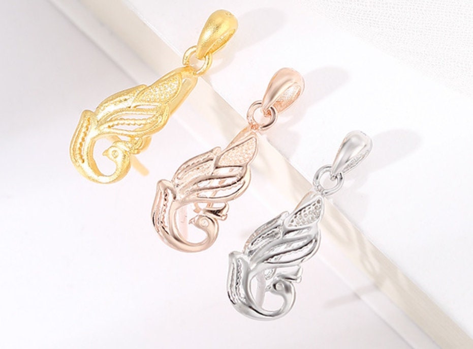 Bird Peacock Buckle Clip Pendant Setting Sterling Silver Rose Gold Fine 925 7x8mm For One Stone Gemstone No Prongs DIY Jewelry Wholesale