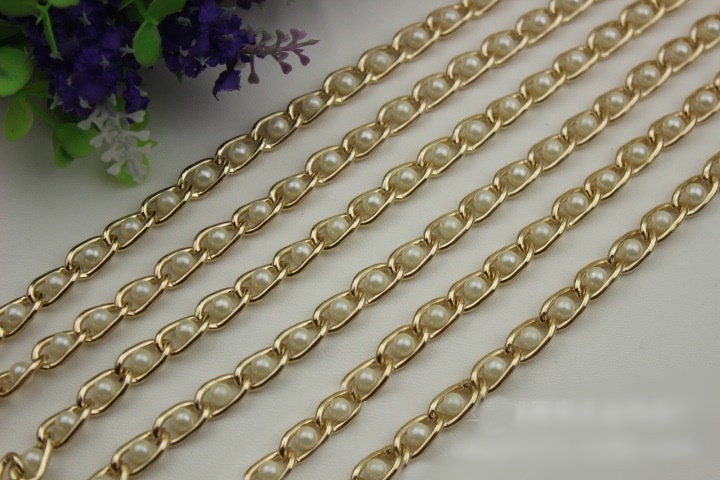 Purse Chain Bag Hardware Metal Crossbody Light Gold Pearls Brass Vintage Strap Handle Handbag Curb Clutch Making Metal 90cm 35"