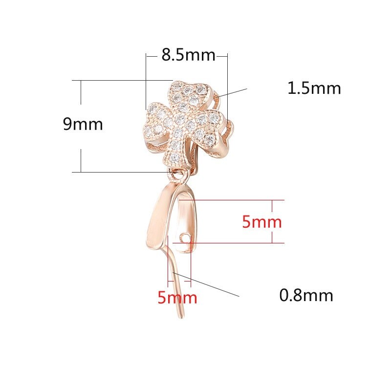 Crystals Clover Flower Buckle Clip Pendant Setting No Prongs Sterling Silver Rose Gold Fine 925 5x5 mm For One Stone DIY Jewelry Wholesale