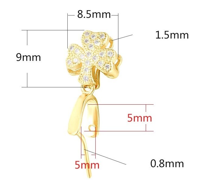 Crystals Clover Flower Buckle Clip Pendant Setting No Prongs Sterling Silver Rose Gold Fine 925 5x5 mm For One Stone DIY Jewelry Wholesale