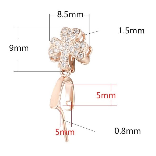 Crystals Clover Flower Buckle Clip Pendant Setting No Prongs Sterling Silver Rose Gold Fine 925 5x5 mm For One Stone DIY Jewelry Wholesale