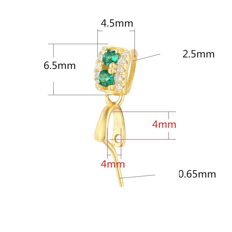 Crystals Rectangle Buckle Clip Pendant Setting Sterling Silver Rose Gold Fine 925 4x4mm For One Stone No Prongs DIY Jewelry Wholesale