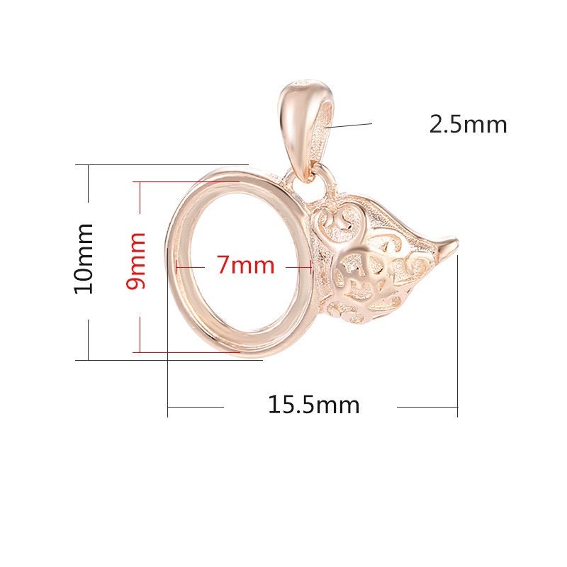 Gourd Oval Base Pendant Setting Sterling Silver Rose Gold Fine 925 7x9 mm For One Stone Gemstone No Prongs DIY Jewelry Wholesale