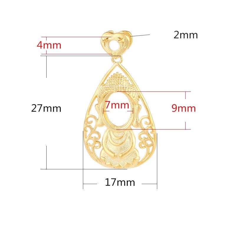 Teardrop Shaped Oval Base Pendant Setting Sterling Silver Gold Fine 925 7x9 mm For One Stone Gemstone No Prongs DIY Jewelry Wholesale