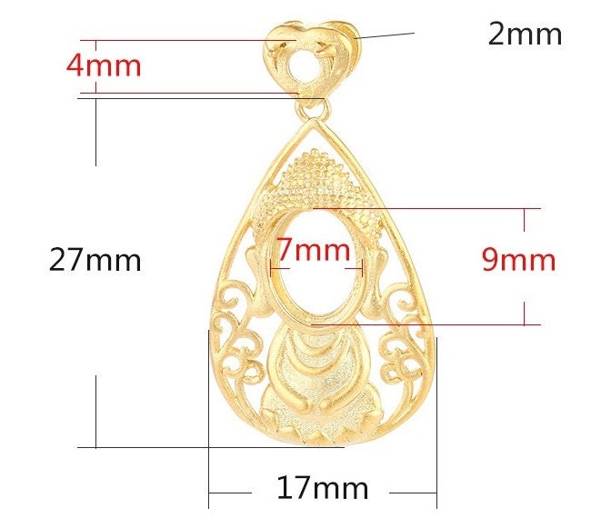 Teardrop Shaped Oval Base Pendant Setting Sterling Silver Gold Fine 925 7x9 mm For One Stone Gemstone No Prongs DIY Jewelry Wholesale