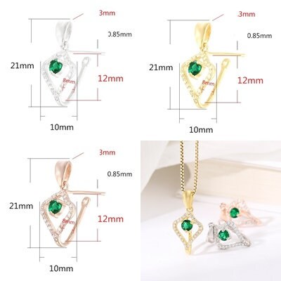 Crystals Leaf Buckle Clip Pendant Setting Wholesale Sterling Silver Rose Gold Fine 925 8x12 mm For One Stone Gemstone No Prongs DIY Jewelry