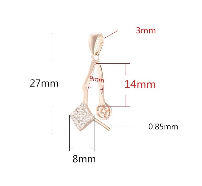 Crystals Square Buckle Clip Pendant Setting No Prongs Sterling Silver Rose Gold Fine 925 9x14mm For One Stone Gemstone DIY Jewelry Wholesale