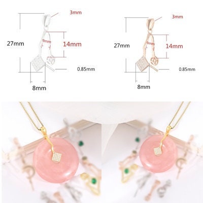 Crystals Square Buckle Clip Pendant Setting No Prongs Sterling Silver Rose Gold Fine 925 9x14mm For One Stone Gemstone DIY Jewelry Wholesale