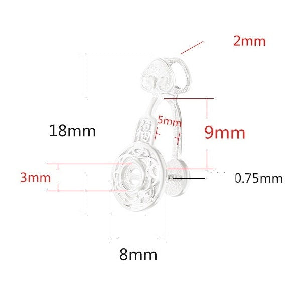 Flower Round Buckle Clip Pendant Setting Sterling Silver Rose Gold Fine 925 5x9 mm For One Stone Gemstone No Prongs DIY Jewelry Wholesale