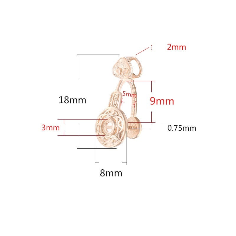 Flower Round Buckle Clip Pendant Setting Sterling Silver Rose Gold Fine 925 5x9 mm For One Stone Gemstone No Prongs DIY Jewelry Wholesale