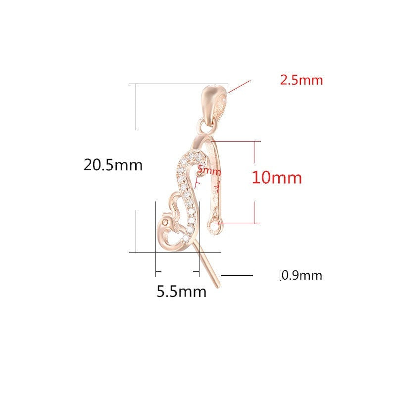 Crystals Bird Buckle Clip Pendant Setting Sterling Silver Rose Gold Fine 925 5x10mm For One Stone Gemstone No Prongs DIY Jewelry Wholesale