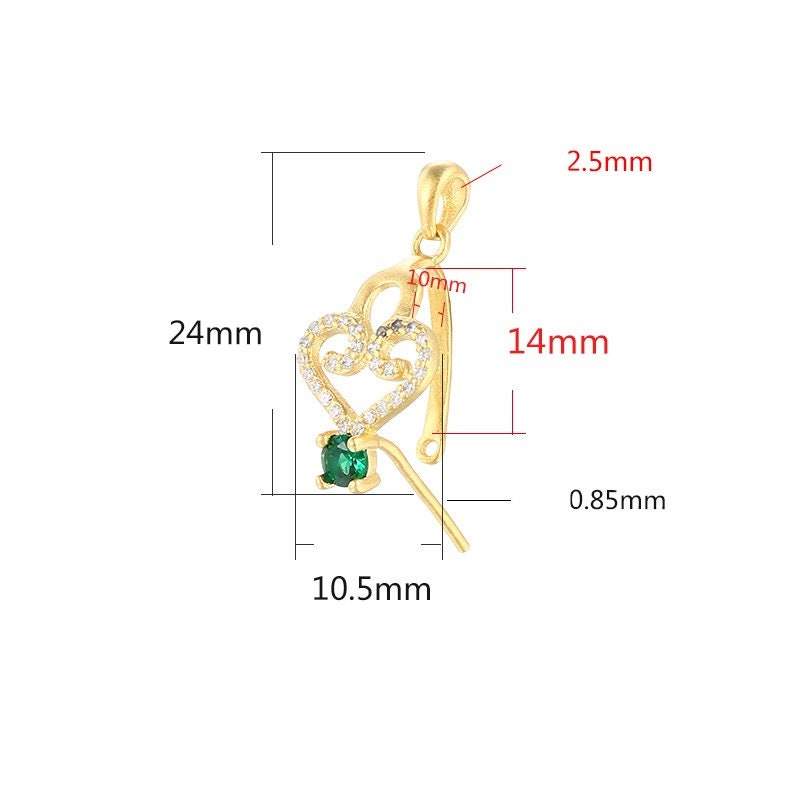 Heart Pendant Setting Sterling Silver Crystals Buckle Clip No Prongs Rose Gold Fine 925 10x14mm For One Stone Gemstone DIY Jewelry Wholesale