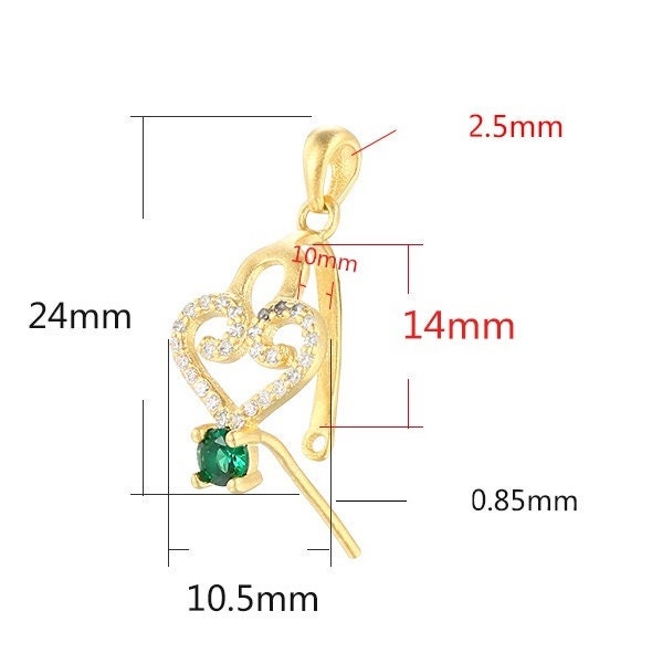 Heart Pendant Setting Sterling Silver Crystals Buckle Clip No Prongs Rose Gold Fine 925 10x14mm For One Stone Gemstone DIY Jewelry Wholesale