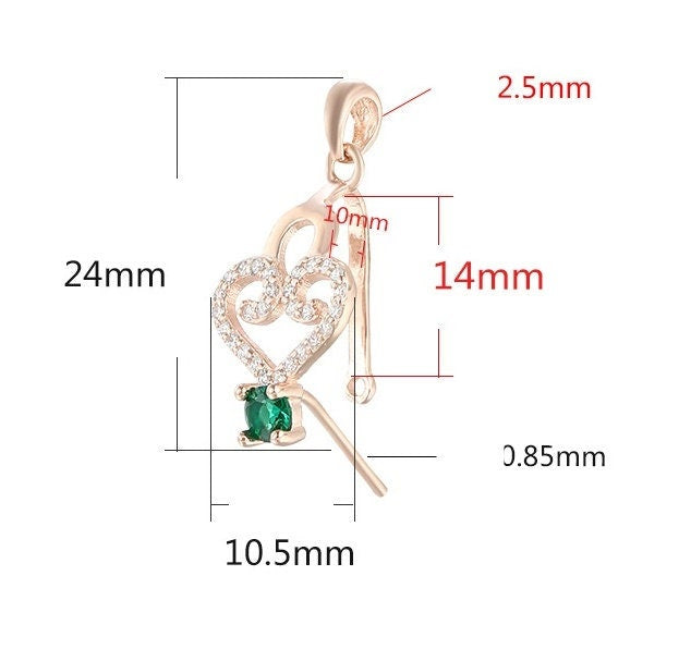 Heart Pendant Setting Sterling Silver Crystals Buckle Clip No Prongs Rose Gold Fine 925 10x14mm For One Stone Gemstone DIY Jewelry Wholesale