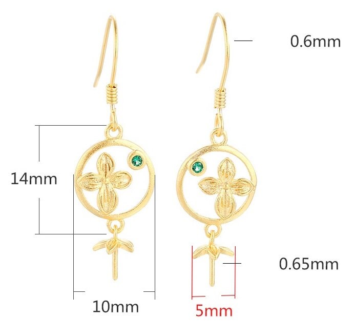 Flower Round Cup Earrings Hook Blank Setting Sterling Silver Gold Bezel Fine 925 5 mm For One Pearl Bead No Prongs DIY Jewelry Wholesale