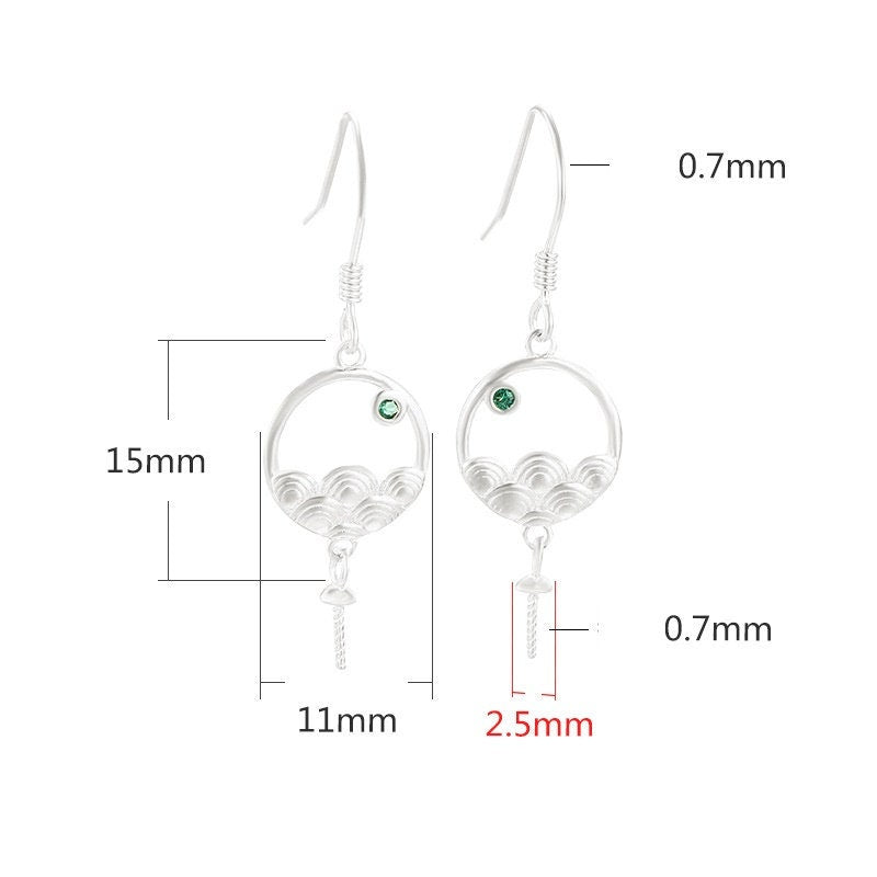 Wave Round Crystal Pin Earrings Hook Setting Fine 925 Sterling Silver Rose Gold 2.5 mm For One Pearl Bead No Prongs DIY Jewelry Wholesale