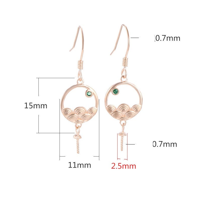 Wave Round Crystal Pin Earrings Hook Setting Fine 925 Sterling Silver Rose Gold 2.5 mm For One Pearl Bead No Prongs DIY Jewelry Wholesale