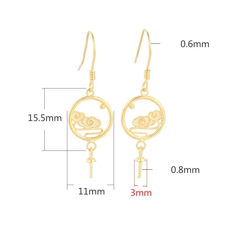 Flower Round Cup Earrings Hook Blank Setting Sterling Silver Gold Bezel Fine 925 3 mm For One Pearl Bead No Prongs DIY Jewelry Wholesale