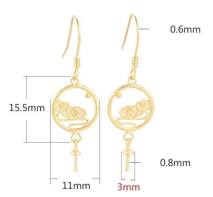 Flower Round Cup Earrings Hook Blank Setting Sterling Silver Gold Bezel Fine 925 3 mm For One Pearl Bead No Prongs DIY Jewelry Wholesale