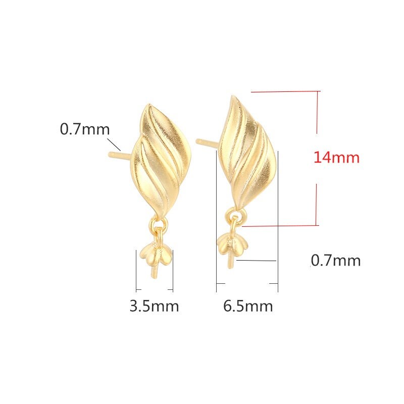 Leaf Pin Base Stud Earrings Setting Sterling Silver White Rose Gold Fine 925 3.5mm For One Bead Pearl No Prongs DIY Jewelry Wholesale