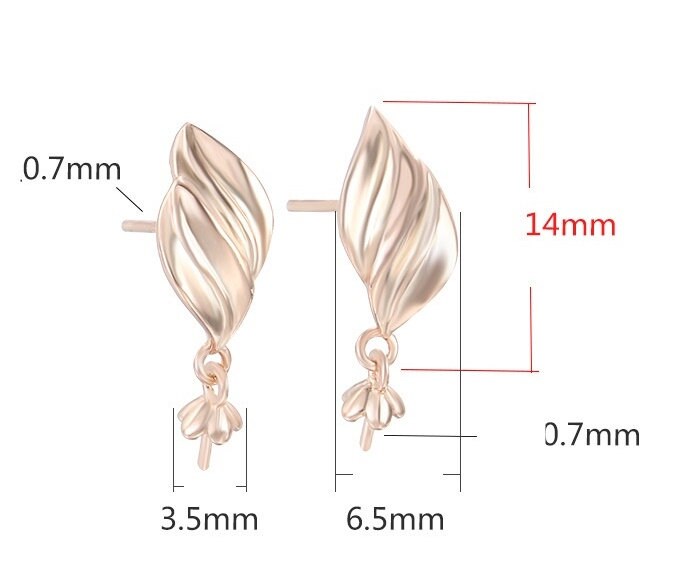 Leaf Pin Base Stud Earrings Setting Sterling Silver White Rose Gold Fine 925 3.5mm For One Bead Pearl No Prongs DIY Jewelry Wholesale