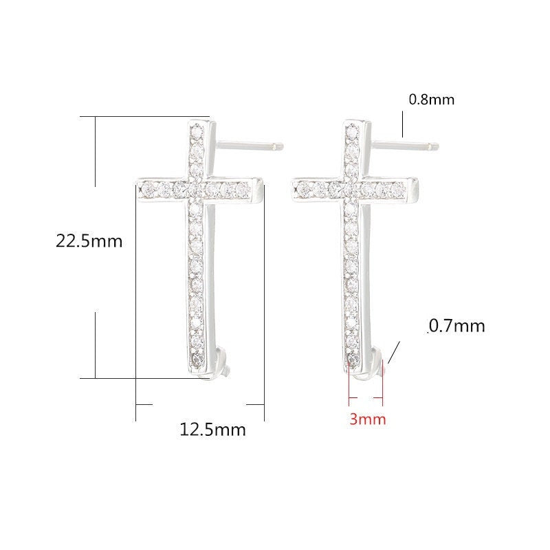 Crystals Cross Pin Base Stud Earrings Setting Wholesale Sterling Silver White Gold Fine 925 4-8mm For One Bead Pearl No Prongs DIY Jewelry