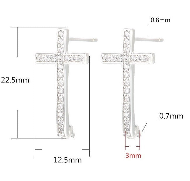 Crystals Cross Pin Base Stud Earrings Setting Wholesale Sterling Silver White Gold Fine 925 4-8mm For One Bead Pearl No Prongs DIY Jewelry