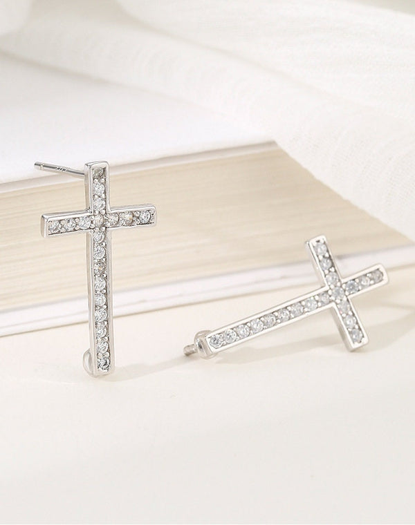 Crystals Cross Pin Base Stud Earrings Setting Wholesale Sterling Silver White Gold Fine 925 4-8mm For One Bead Pearl No Prongs DIY Jewelry