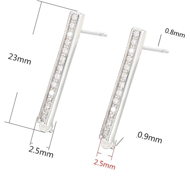 Crystals Rectangle Stick Pin Base Stud Earrings Setting Fine Sterling Silver 925 4-8mm For One Bead Pearl No Prongs DIY Jewelry Wholesale