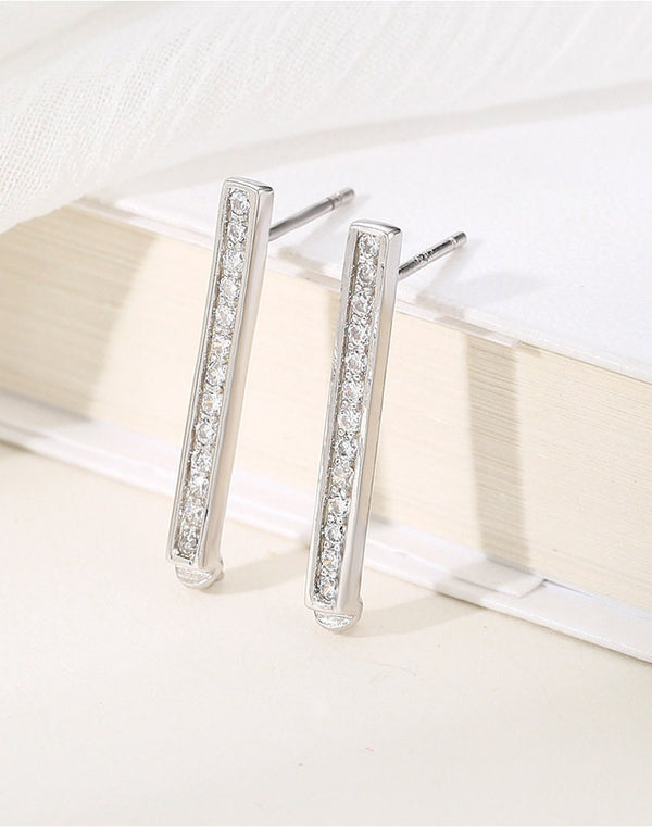 Crystals Rectangle Stick Pin Base Stud Earrings Setting Fine Sterling Silver 925 4-8mm For One Bead Pearl No Prongs DIY Jewelry Wholesale