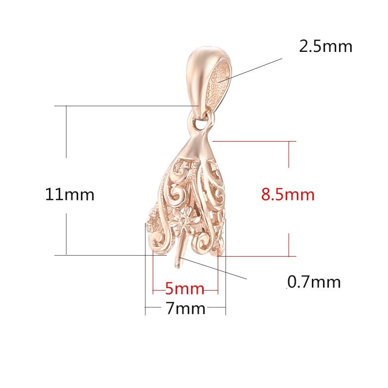 Flower Conus Pin Cup Pendant Setting No Prongs Sterling Silver Rose Gold Fine 925 5 mm For One Stone Gemstone DIY Jewelry Wholesale