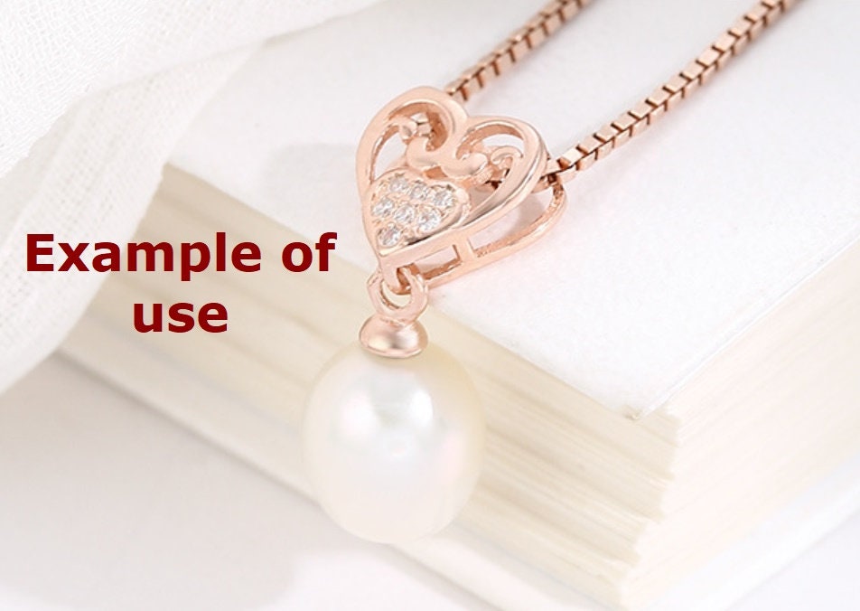 Crystals Heart Pin Base Pendant Setting Sterling Silver Rose Gold Fine 925 6-10 mm For One Pearl Bead No Prongs DIY Jewelry Wholesale