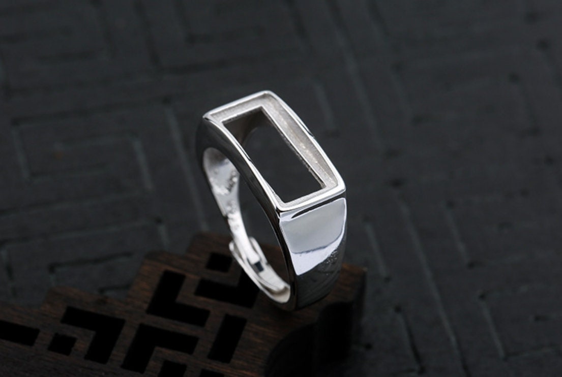 Ring Blank Setting 1pc Sterling Silver 925 Adjustable Rectangle 18k Gold Vermeil Smooth Fine 13 15 17 18 20mm One Stone Gemstone No Prongs