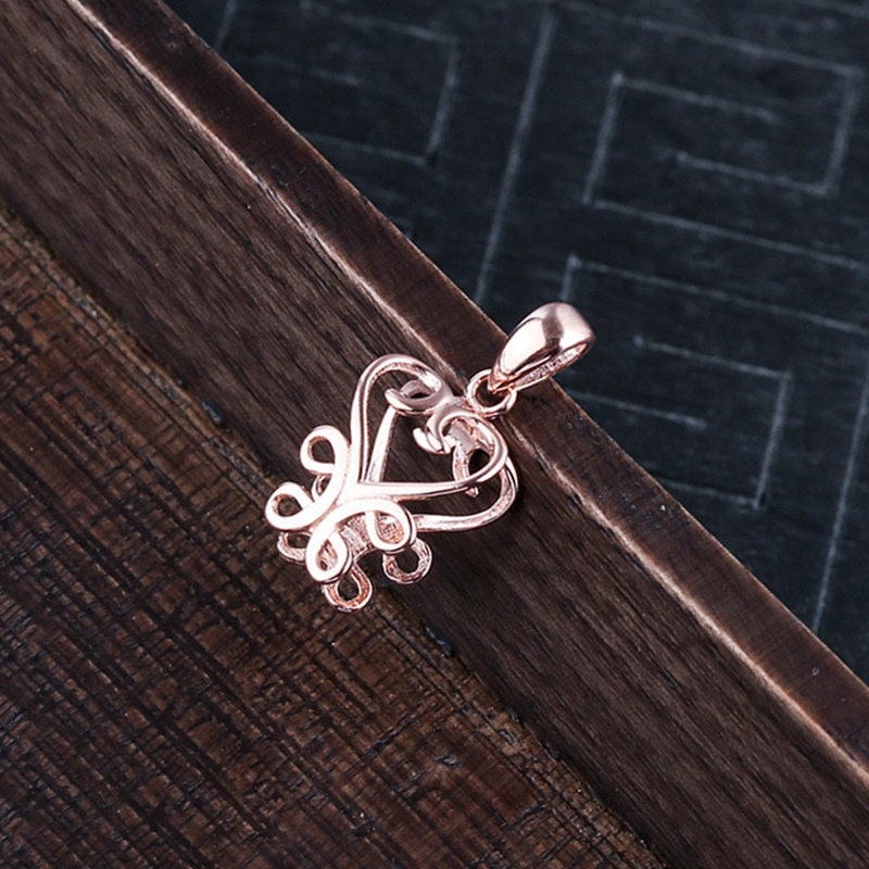 Sterling Silver Rose Gold Heart Buckle Clip Pendant Setting Fine 925 5x10 mm For One Stone Gemstone Pearl No Prongs DIY Jewelry Wholesale