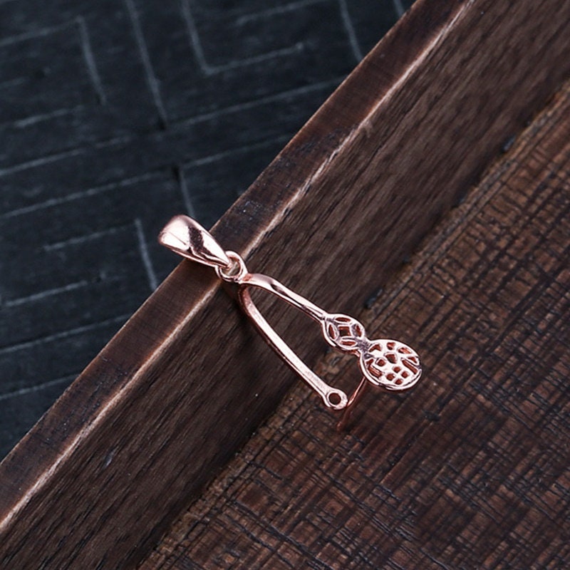 Round Buckle Clip Pendant Setting Fine Sterling Silver Rose Gold 925 10x11 mm For One Stone Gemstone Pearl No Prongs DIY Jewelry Wholesale