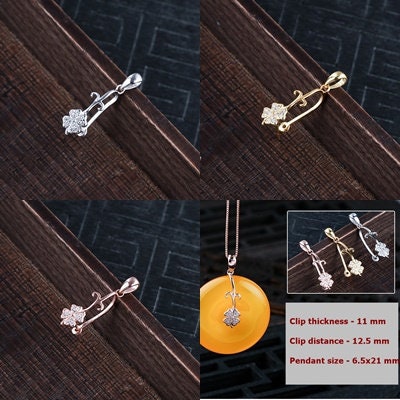 Round Buckle Clip Pendant Setting Tray Bulk Sterling Silver Rose Gold Fine 925 11x12.5mm For One Stone Pearl No Prongs DIY Jewelry Wholesale